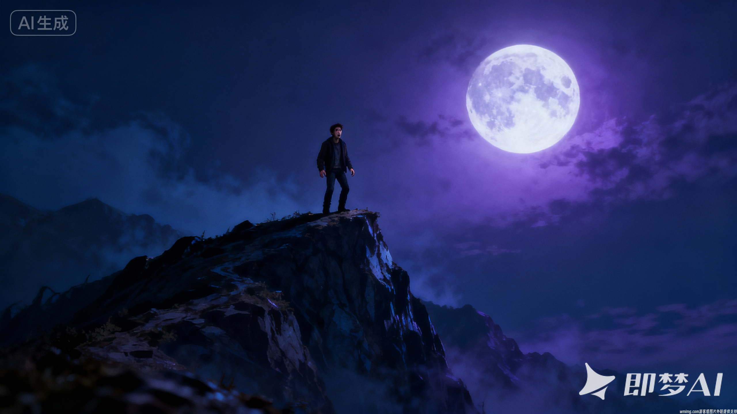 jimeng-2025-11-20-7601-接近山顶的关键转折点，天空依然被满月照得很亮，但画面开始出现朦胧的光晕和轻微的扭....png